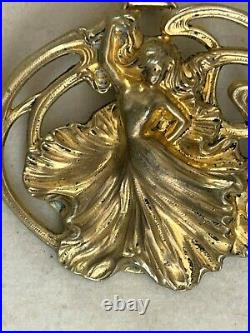 Rare Antique French ART NOUVEAU Pendant- A lady with a Flower Dress -Gold plated
