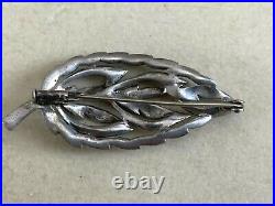 Rare Antique French Jeweller Brooch Silver 835/1000, Marcasite stone Leaf