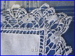 Rare Antique French LINEN METIS DOWRY SHEET beautiful lace & MONO, Organic