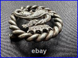 Rare Antique French Silver Brooch -Crowned Salamander breathing fire- Francois 1