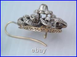 Rare Antique Georgian Solid 14k Gold Rose Cut Diamond Brooch & Earring Set