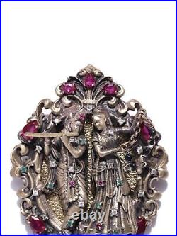 Rare Antique Gold Lord Radha Krishna Brooch Divine Beauty and Spiritual Elegance