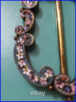 Rare Antique Hand made Pietra Dura Inlaid Flowers Roses Belt Buckle FAP Beauty