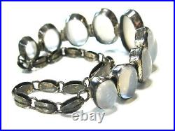 Rare Antique High Grade Moonstone Bracelet Oval Cabochons & 925 Sterling Silver