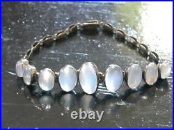 Rare Antique High Grade Moonstone Bracelet Oval Cabochons & 925 Sterling Silver