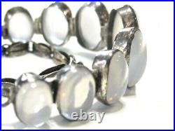 Rare Antique High Grade Moonstone Bracelet Oval Cabochons & 925 Sterling Silver