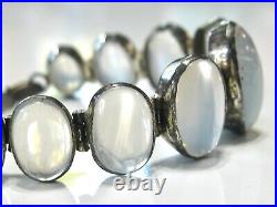 Rare Antique High Grade Moonstone Bracelet Oval Cabochons & 925 Sterling Silver