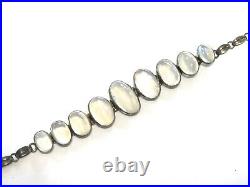 Rare Antique High Grade Moonstone Bracelet Oval Cabochons & 925 Sterling Silver