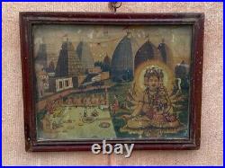 Rare Antique Hindu Devotee God Shiva Mythology Beautiful Print Framed 9 x 7