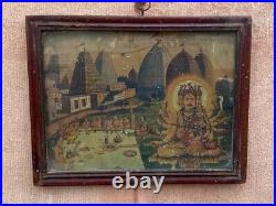 Rare Antique Hindu Devotee God Shiva Mythology Beautiful Print Framed 9 x 7