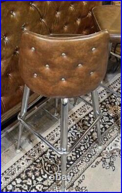 Rare Antique Leather Bar & Two Matching Revolving Stools Ultimate Bachelor Pad