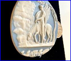 Rare Antique Light Blue Dip Wedgwood Jasper Ware Cameo Necklace Zeus Pegasus Box