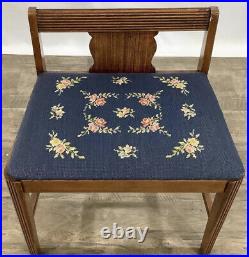 Rare Antique Needlepoint Bench With Low Back Beautiful