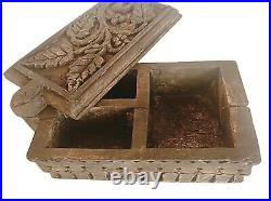 Rare Antique Old Wooden Spice Box Beautiful Carving Spice Box Collectible India
