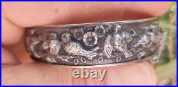 Rare Antique STERLING Silver Hand Carved Etched Luxury Beautiful Bracelet 21g