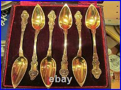 Rare Antique Set 6 Beautiful Spoons A Tea Vermeil Stamped Minerve 19#