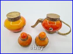 Rare Antique Small Kettle Teapot Jug with Lid Brass Orange Plastic Beautiful