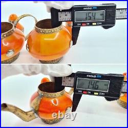 Rare Antique Small Kettle Teapot Jug with Lid Brass Orange Plastic Beautiful