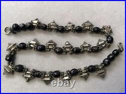 Rare Antique Tibetan Solid Sterling Silver and Hand Carved Horn Bead Necklace