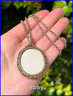Rare Antique Victorian 9ct Solid Gold Double Sided Photo Locket With 9ct Chain