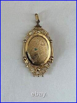 Rare Antique Victorian French Pendant Photo holder Gold plated w. Hallmark