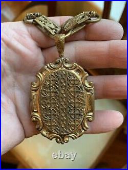 Rare Antique Victorian Gold Filled Book Chain Necklace Pendant Locket 1890's