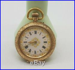 Rare Antiques Beautiful 14k Gold Fob Pocket Watch White Enamel Dial Small 30 MM