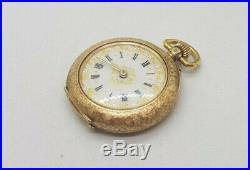 Rare Antiques Beautiful 14k Gold Fob Pocket Watch White Enamel Dial Small 30 MM