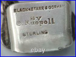 Rare Art Deco Carl Ruopoli Black Star & Gorham Sterling Moonstone Pansy Bracelet
