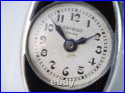 Rare Art Deco Lg. Carl Bucherer Sterling Enamel Marcasite Pendant Watch In Box