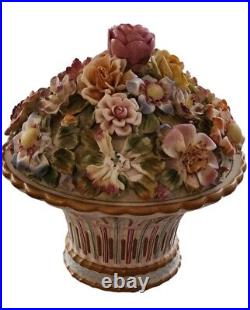 Rare! Beautiful Antique (1918) Italian Porcelain Flowers In Pot 6 Figurine