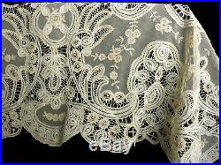 Rare & Beautiful Antique Belgian Princess Lace Tablecloth 70x108