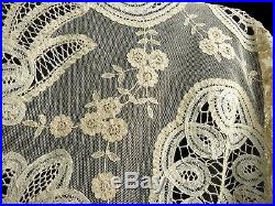 Rare & Beautiful Antique Belgian Princess Lace Tablecloth 70x108