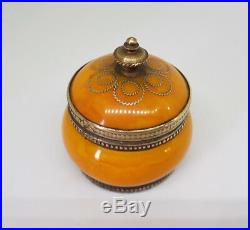 Rare Beautiful Antique Chinese Export Amber Butterscotch & Brass Pot