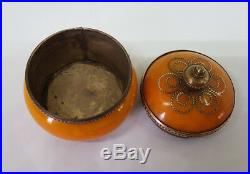 Rare Beautiful Antique Chinese Export Amber Butterscotch & Brass Pot