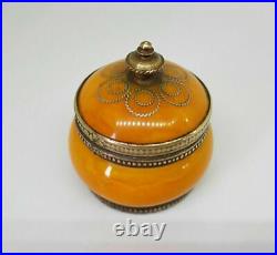 Rare Beautiful Antique Chinese Export Amber Butterscotch & Brass Pot /b029