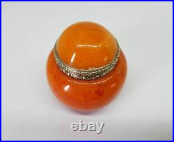 Rare Beautiful Antique Chinese Export Solid Silver & Amber Butterscotch Pot/b030