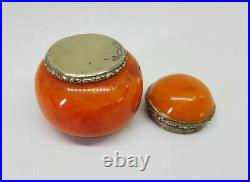 Rare Beautiful Antique Chinese Export Solid Silver & Amber Butterscotch Pot/b030