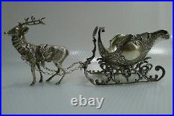 Rare Beautiful Antique Quite Large Silver 800 Reindeer and Carriage