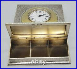 Rare Beautiful Antique Solid Silver Stamp Holder With Clock