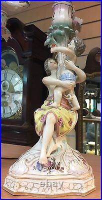 Rare Beautiful Big Antique Porcelain Pair Of Candelabra Figurines