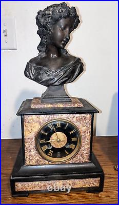 Rare Beautiful Claude Galle Paris French Mantel Clock Bust Marble Antique