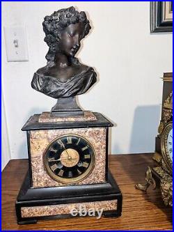 Rare Beautiful Claude Galle Paris French Mantel Clock Bust Marble Antique