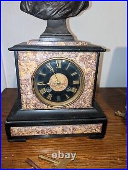 Rare Beautiful Claude Galle Paris French Mantel Clock Bust Marble Antique