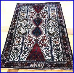 Rare & Beautiful Find Antique AABADEH rug 5` x 7`1 ft with lyons birds horses
