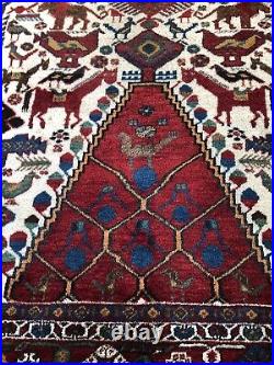 Rare & Beautiful Find Antique AABADEH rug 5` x 7`1 ft with lyons birds horses