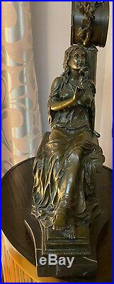 Rare Beautiful French Antique Lady Statue 8 Day Chime Mantel Clock Working