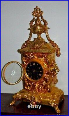 Rare Beautiful French Japy Frere Antique Gilt 8 Day Chime Clock Working