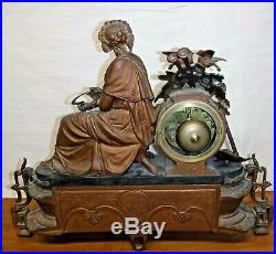 Rare Beautiful French Japy Frere Antique Lady Statue 8 Day Chime Clock Working