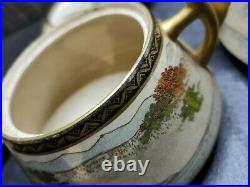 Rare Beautiful MARKED Shozusan JAPANESE MEIJI PERIOD SATSUMA Hand paint TEA SET